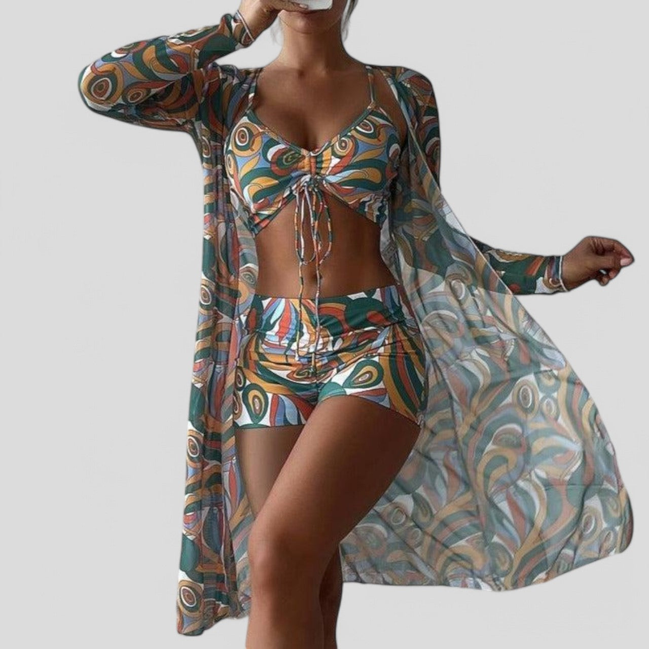 Zara™ – Abstract Print Sleeveless Swimwear with Cover-Up