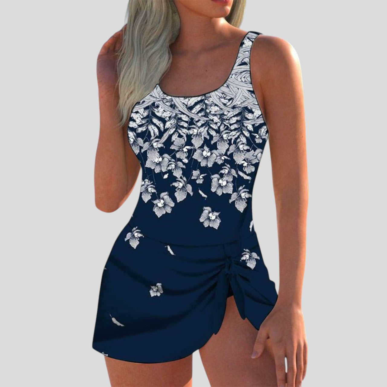 Sophia™ – Navy Floral Print Sleeveless Swimwear