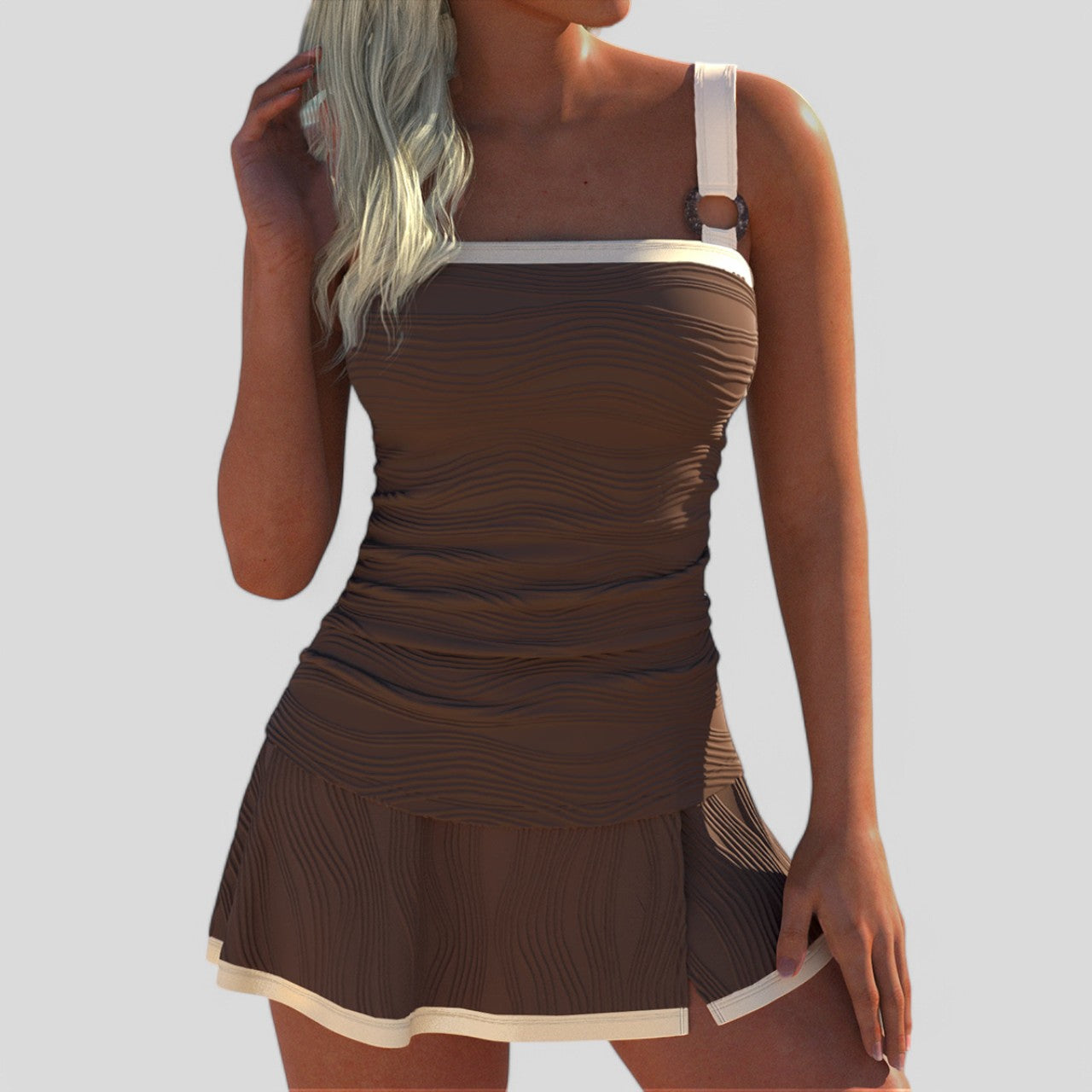Ella™ – Coffee Sleeveless Strap Swimwear