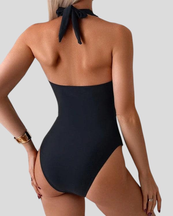 Ella™ – Plain Black Sleeveless Swimwear